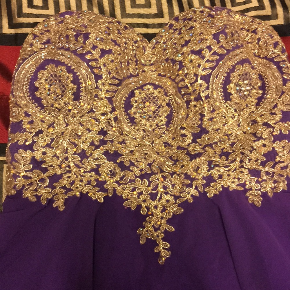 Gold and purple mid dress
